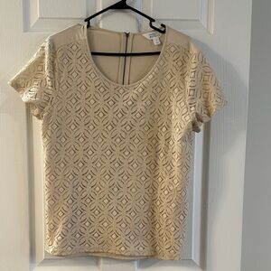 Market & Spruce Beige Geometric Lace Blouse